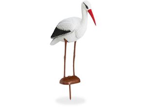 4052025300128 - Relaxdays - Gartenfigur Storch Garten Dekofigur Fischreiher Schutz Klapperstorch Geburt hbt 80 x 22 x 64 cm weiß rot