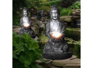 9007371461066 - - Solarleuchte Buddha Gartendeko Feng Shui Buddha Solarlampe grau 1x 006 Watt DxH 18x28 cm 2er Set