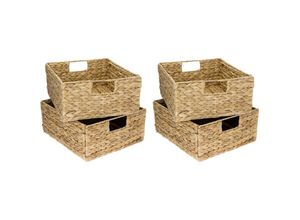 4010537372347 - 37243-S4 Aufbewahrungskorb geflochten aus Wasserhyazinthe Seegras 4er Set passend für Kallax halbes Fach 30 x 34 x 15 cm - HMF