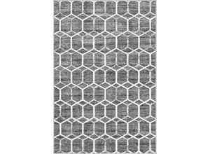 4251792184270 - Teppich MYFLAIR MÖBEL & ACCESSOIRES Titan Trellis Teppiche Gr B L 183 cm x 274 cm 13 mm 1 St grau (grau elfenbeinfarben) Esszimmerteppiche Kurzflor gewebt modernes geometrisches Design