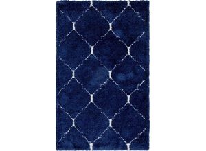 4251792186823 - Hochflor-Teppich MYFLAIR MÖBEL & ACCESSOIRES Temara Shag Teppiche Gr B L 152 cm x 244 cm 51 mm 1 St blau (marineblau elfenbeinfarben) Esszimmerteppiche