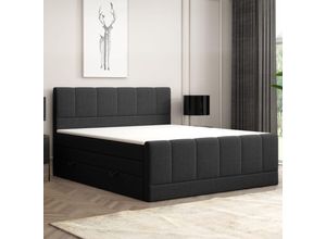 4262413690025 - Boxspringbett LONDON mit Bettkasten 180 x 200 cm Webstoff Schwarz Bett Bettkasten Taschenfederkern H