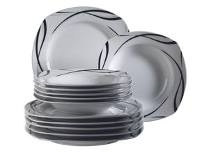 9001793470644 - MÃSER Serie Oslo 12-teiliges Teller-Set klassisch zeitlos elegant Porzellan schwarz-weiÃ - B-Ware sehr gut