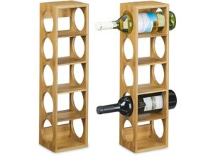 4052025243838 - 2x Weinregal Bambus Flaschenhalter 5 Fächer Holzregal für Wein Flaschenregal modern HxBxT 53 x 14 x 12 cm natur