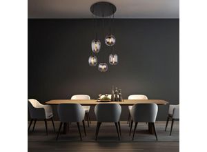 9007371434718 - - Pendellampe Esstischleuchte Rauchglas Hängelampe Wohnzimmerleuchte 5 flammig Metall schwarz 5x E14 DxH 575x150 cm