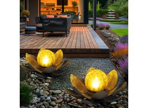 9007371505654 - - 2er Set led Solar Außen Lampen Lotus Blumen Garten Beleuchtung Seerosen Design Leuchten 25 cm