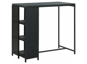 8720286146798 - Bonnevie - Bartisch mit Regal Schwarz 120x60x110 cm Poly Rattan vidaXL