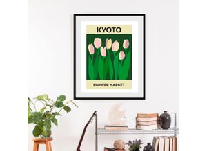 4067437336504 - Bild QUEENCE Kyoto Bilder Gr B H 50 cm x 70 cm Wandbild Blumen Hochformat 1 St bunt (pink grün rosa) Kunstdrucke gerahmt