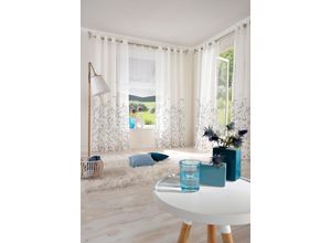 6930325902854 - Gardine MY HOME Yalinga Gr 2 grau (weiß grau) Gardinen 175cm Ösen 140cm Polyester Vorhang Fertiggardine transparent B140cm H175cm