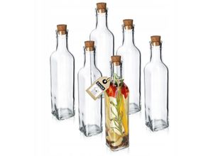 5903699424209 - Universale Flasche mit Korken 6er Set transparente Glasflasche mit Korkstopfen Öl-Karaffe - Kadax