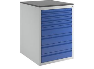 4040376927217 - Schubladenschrank mit Teleskopführungen Höhe 820 mm Schubladen 4 x 60 4 x 120 mm lichtgrau   enzianblau Breite 580 mm