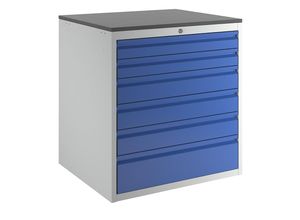 4040376927194 - Schubladenschrank mit Teleskopführungen Höhe 820 mm Schubladen 2 x 90 3 x 120 1 x 180 mm lichtgrau   enzianblau Breite 770 mm