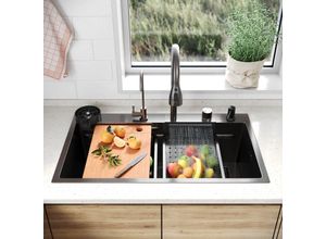 0740813190023 - Sonni - Küchenspüle Edelstahl Einbauspüle 80x45cm Einzelbecken Multifunktions mit 360°Ausziehbarer Wasserhahn Seifenspender und Abtropfbecken 0740813190023 - Sonni - Küchenspüle Edelstahl Einbauspüle 80x45cm Einzelbecken Multifunktions mit 360°Ausziehbarer Wasserhahn Seifenspender und Abtropfbecken