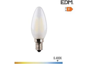 8425998986303 - E3 98630 Bombilla De Vela Con Filamento De Led Cristal Mate E14 45W 470Lm 6400K Luz Fria Ø35X98Cm EDM