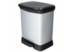 3253922164009 - Curver Tritt-Mülleimer Decobin 80 % Recycling-Kunststoff Metalloptik B 390 x T 290 x H 510 mm 30 Liter silber schwarz