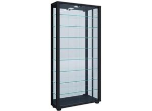 4051814412912 - Wandvitrine Hängevitrine Glasvitrine Vitrine Glas Vitrosa Maxi Spiegel (Farbe Schwarz Ausführung Mit LED-Beleuchtung)