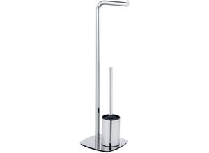 4008838396513 - Stand WC-Garnitur Iria aus silberfarbenem Metall 23 x 72 x 20 cm - Bodenplatte Glänzend Rohre Chrom - Wenko