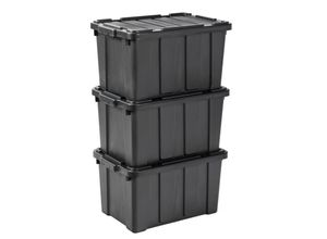 8716382215827 - Iris Ohyama - Kunststoff-Aufbewahrungsbox 50-Liter-Garage-Aufbewahrungsbox 3er-Set ddskt 450 Schwarz stapelbar Verschlussclips – B575 x T38 x