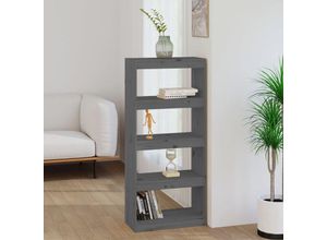 8720286608708 - Bonnevie - Bücherregal RaumteilerStandregal Grau 60x30x1355 cm Massivholz Kiefer vidaXL