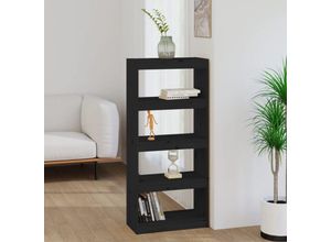 8720286608722 - Bonnevie - Bücherregal RaumteilerStandregal Schwarz 60x30x1355 cm Massivholz Kiefer vidaXL