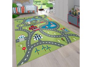 4061981081804 - Kinder-Teppich Für Kinderzimmer Spiel-Teppich Mit Straßen-Motiv In Grün 160x220 cm - Paco Home