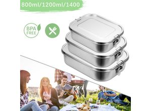 0726503905351 - Hengda 1200ml+1400ml Brotdose Metall Brotdose Thermobehälter Lunchbox BPA frei Edelstahl - Silber