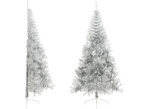 8720287021698 - Künstlicher Halb-Weihnachtsbaum，Kunstbaum mit Ständer Silbern 240 cm PVC vidaXL