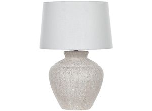 4251682279529 - Beliani - Tischlampe mit Keramikfuß Creme 60 cm Steinoptik Langes Kabel mit Schalter Lampenschirm aus Baumwolle   Jute in Weiß Wohnzimmer Schlafzimmer