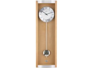 4037445142251 - Funk-Pendelwanduhr AMS F5285 18 braun (buchefarben) Wanduhren B H L 21cm x 9cm x 71cm Quarzuhr Holz- Glasgehäuse BucheEsszimmerWohnzimmer