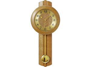 4037445135345 - Funk-Pendelwanduhr AMS F5165 4 braun (eichefarben) Wanduhren B H L 25cm x 10cm x 62cm Quarzuhr Holz- Glasgehäuse EicheEsszimmerWohnzimmer