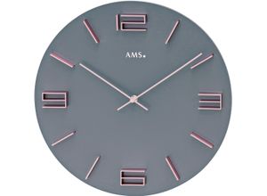 4037445156036 - Wanduhr AMS W9590 grau (anthrazit) Wanduhren H 4cm QuarzuhrHolzWohnzimmerEsszimmerKücheArbeitszimmerBüroFlur