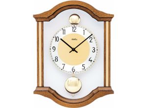 4037445154490 - Pendelwanduhr AMS W7447 4 bunt (braun goldfarben) Wanduhren B H L 6cm x 34cm x 26cm Quarzuhr Holzgehäuse EicheEsszimmerWohnzimmer