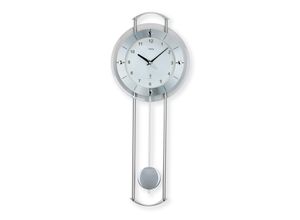 4037445141223 - Funk-Pendelwanduhr AMS F5254 silber (silberfarben) Wanduhren B L 66cm x 24cm Quarzuhr Aluminium- MetallgehäuseEsszimmerWohnzimmer