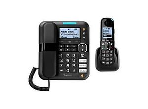 3700601423372 - Audioline Amplicomms BigTel 1580 Combo - Mit Schnur schnurlos - Anrufbeantworter mit Rufnummernanzeige - DECT - Schwarz + zusätzliches Handset (ATL1423372)