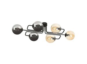 5901738900899 - Emibig Lighting - Emibig brendi Black Globe Bar Pendel-Deckenleuchte mit Graphit Bernsteinglasschirmen 6x E14