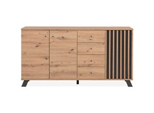 4251182714841 - Kommode MEDAN Sideboard Artisan Eiche   Anthrazit Lamellen ca 160 x 85 x 40 cm