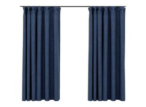 8720286020067 - Bonnevie - 2er-Set VerdunkelungsvorhängeVerdunkelung Gardinen Haken Leinenoptik Blau 140x175 cm vidaXL