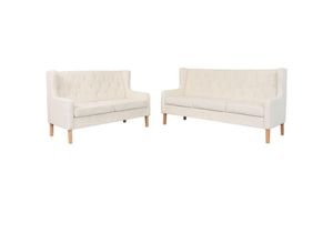 8718475590033 - Bonnevie - 2-tlg Sofa-Set Stoff Cremeweiß vidaXL978324