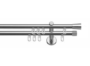 4042627330869 - Gardinenstange INDEKO Arosa Gardinenstangen Gr L 270 cm Ø 16 mm 2 läufig silberfarben (edelstahlfarben) Gardinenstangen nach Maß Innenlauf Komplett-Set inkl Gleitern und Montagematerial