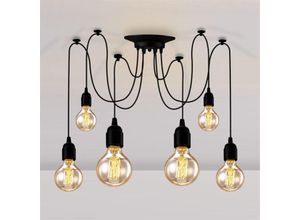 6091162321328 - Axhup - Pendelleuchte 6 Flammig Spinne Hängelampe im Industraille Stil diy Kronleuchter Edison E27 Art Lampe höhenverstellbar (Schwarz)