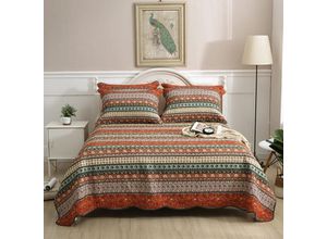 0763527803614 - Sinbinta - 3 Teilig Boho Tagesdecke Mikrofaser Tagesdecke Set mit 2 Kissenbezüge für Doppelbett Ultra-weich Tagesdecke Gesteppte Ethno Tagesdecke