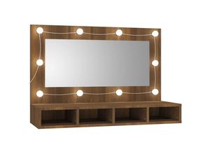 8720287087397 - Bonnevie - Spiegelschrank mit LEDBad Hängeschrank Braun Eiche-Optik 90x315x62 cm vidaXL