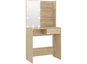 8720286644010 - Bonnevie - SchminktischFrisiertisch mit LEDs Sonoma-Eiche 745x40x141 cm Holzwerkstoff vidaXL