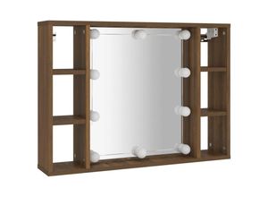 8720287087274 - Bonnevie - Spiegelschrank mit LEDBad Hängeschrank Braun Eiche-Optik 76x15x55 cm vidaXL