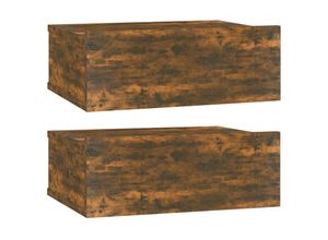 8720286975336 - Bonnevie - Hängender Nachttisch 2 Stk Räuchereiche 40x30x15cm Holzwerkstoff vidaXL