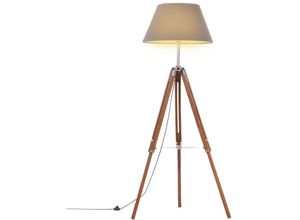 8719883851044 - Bonnevie - Stativlampe Honigbraun und Grau Teak Massivholz 141 cm vidaXL616956