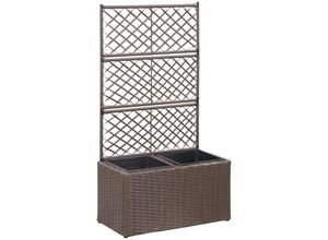 8719883806396 - Hochbeet，Blumenkasten，Pflanzkasten mit Rankgitter 2 Töpfe 58×30×107cm Poly Rattan Braun vidaXL