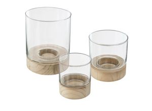 3560238331415 - Atmosphera Créateur Dintérieur - Teelichthalter-Set ete Glas mit Holzuntersetzern 3 Stück