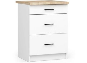 5901738169067 - Küchenschrank Akord oliwia modular S60 Unterschrank mit Arbeitsplatte Weiß 60 cm 3 Schubladen B60 x H85 x T46 cm