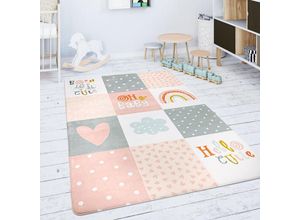 4061981154706 - Kinderteppich Teppich Kinderzimmer Spielmatte Rauten Sterne Grau Rosa Weiß 80x150 cm - Paco Home